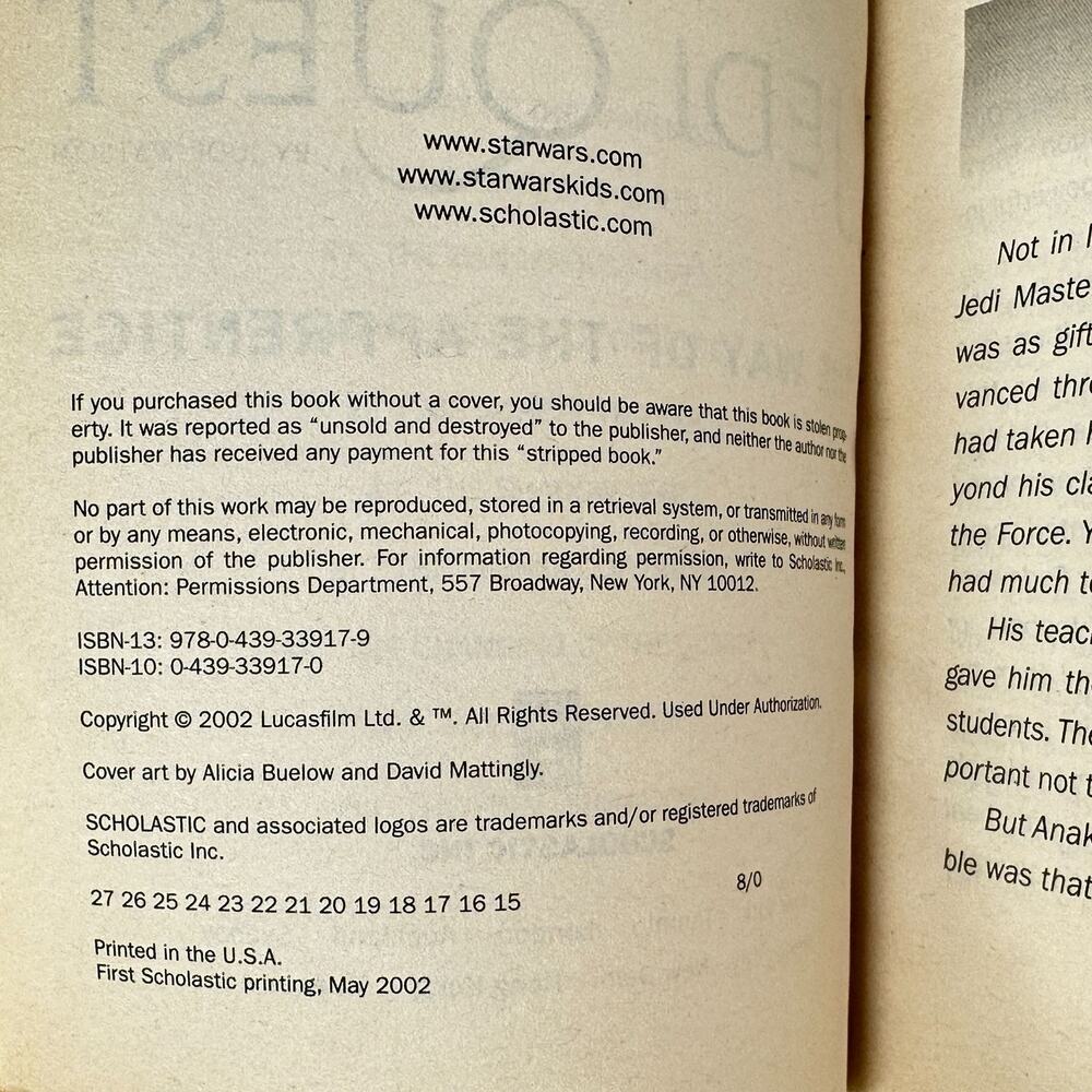 Star Wars Jedi Quest 1 The Way of the Apprentice Jude Watson Paperback Used 2002 - Picture 3 of 14